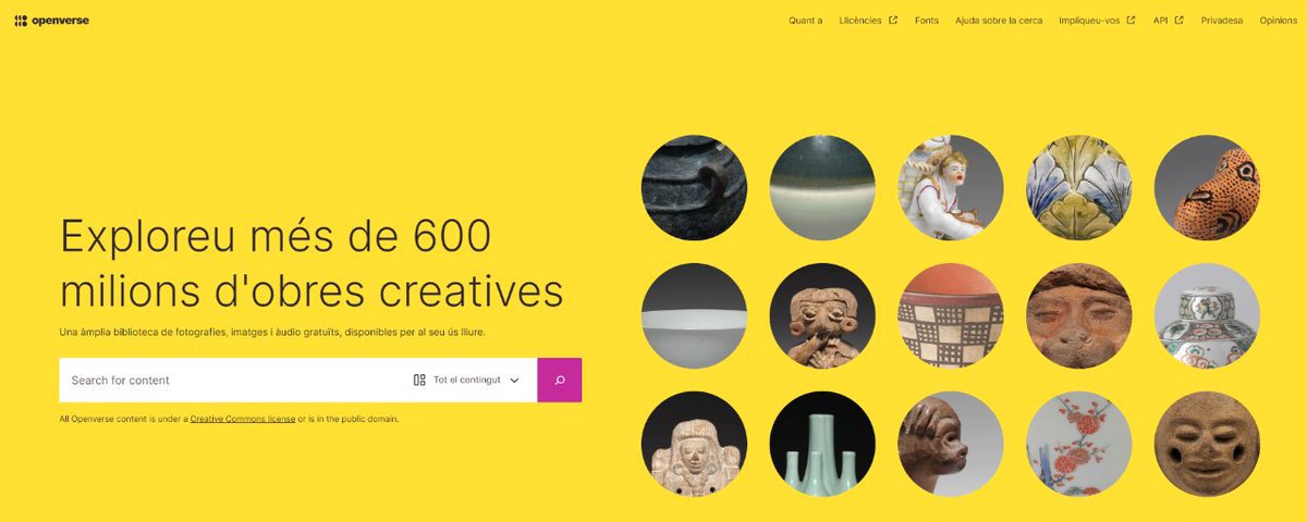 crai_ub's tweet photo. 🔓 El motor de cerca de codi obert #Openverse, successor de #CCSearch, permet trobar fotografies, imatges i àudio de manera gratuïta i oberta.
👉 Explora a continguts amb llicència #CreativeCommons i de #DominiPúblic.
🔗 https://t.co/eYVXFtXktA https://t.co/2OYqSmS0Je