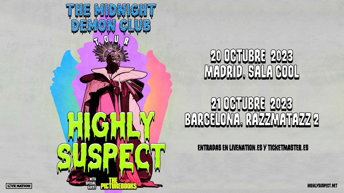 🔥Highly Suspect, la banda norteamericana de rock nominada a varios premios Grammy, anuncia 2 conciertos en España.

🔥Entradas el 24/03 a las 10h en livenation.es y Ticketmaster.es. 

🔥Preventa para los registrados en livenation.es el 22/03 a las 10h