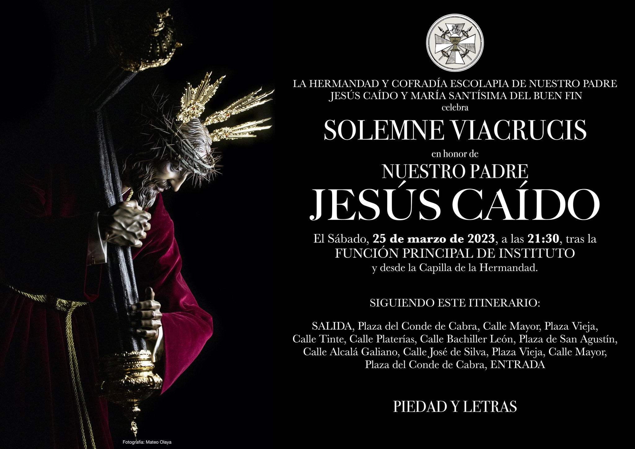 Horario e Itinerario Vía Crucis Jesús Caído. Cabra 25 de Marzo del 2023