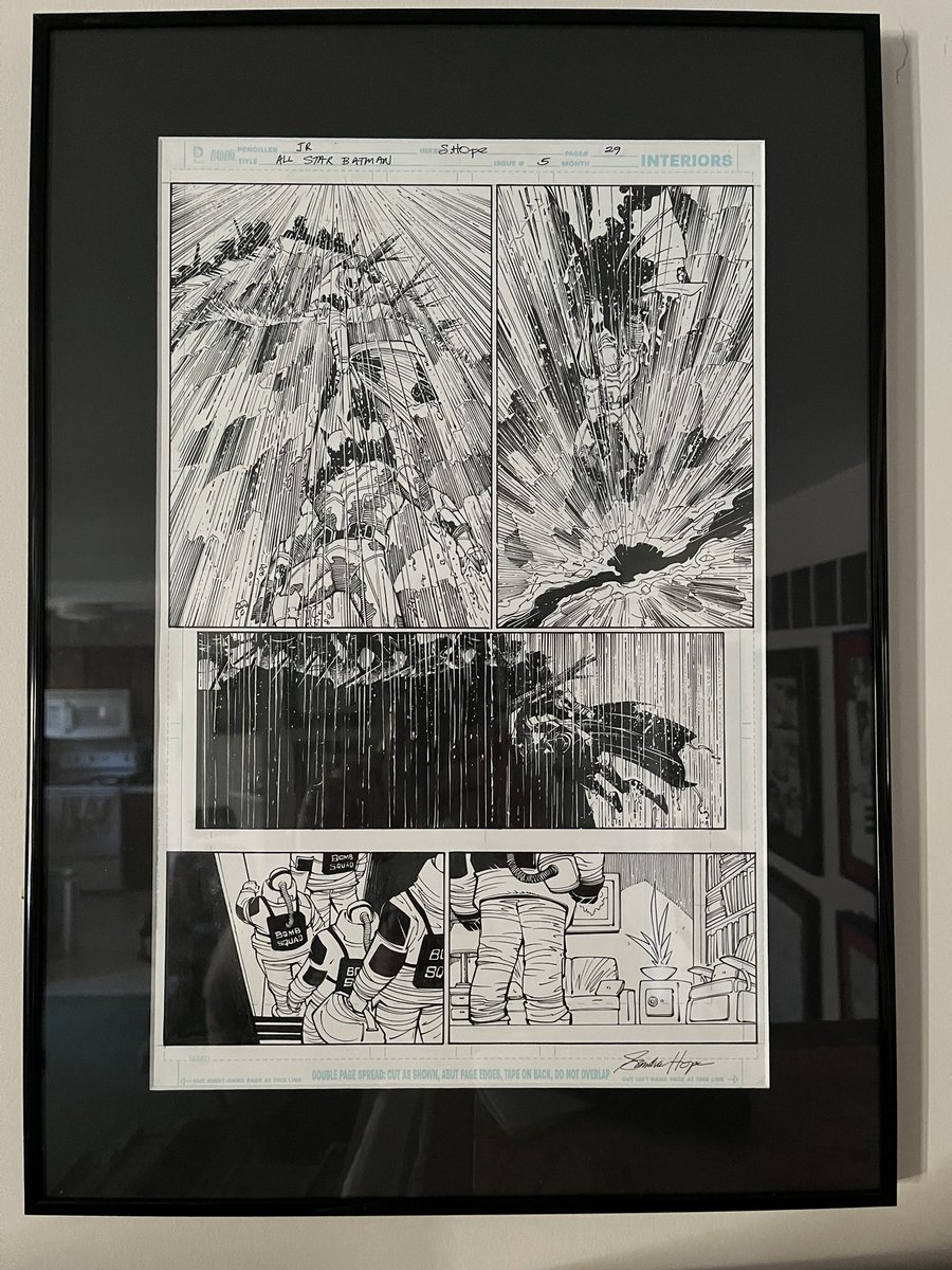 JudahTheHammer's tweet photo. Another random pic from my walls. Batman by John Romita Jr. and @inkmonkeyhope. Purchased from Sandra Hope in an Instagram sale. I cannot imagine the patience to ink that rain. https://t.co/78QWoD01D9