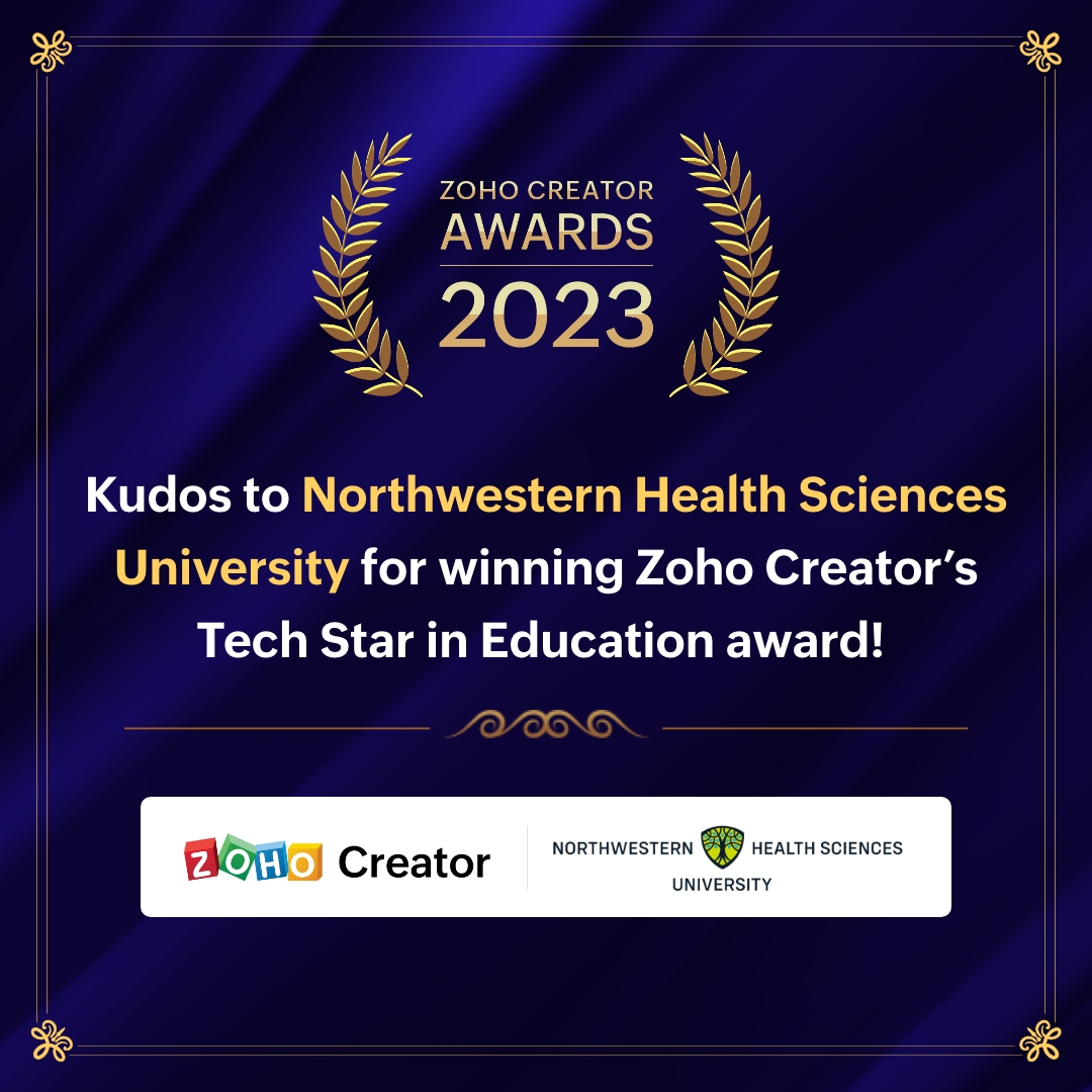 ZohoCreator's tweet photo. @NWHealthU is a private university focused on alternative health care in Bloomington, Minnesota.

They utilize Zoho Creator for clinical training experience of students towards graduation requirements.

#Education #ZohoCreatorAwards #Minnesota https://t.co/tNW7s9wkUY