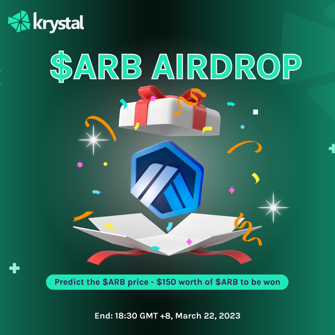 KrystalDeFi's tweet photo. Bullish on the @arbitrum hype recently? Join this special #airdrop w/ Krystal👇

To win:
🦖Predict what highest price $ARB will hit on Mar 27, GMT+8 (snapshot on https://t.co/38yhjOhTQJ)
🦖Complete: https://t.co/j0qFhmEKis

🎁 $150 worth of $ARB - 10pal

End: Mar 22, 18:30 GMT +8 https://t.co/taLrMTb1YU