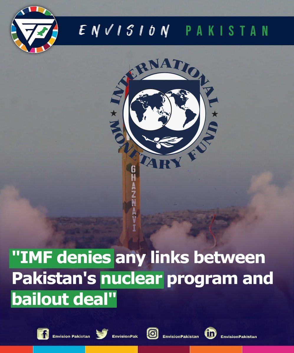 EnvisionPak's tweet photo. The International Monetary Fund (IMF) has denied any links between Pakistan's nuclear-programme-related strings and the revival of the bailout deal, stalled for months.
#IMF #PakistanBailout #NuclearCapability #EconomicStability #InternationalLender https://t.co/JlBS4kCHw7
