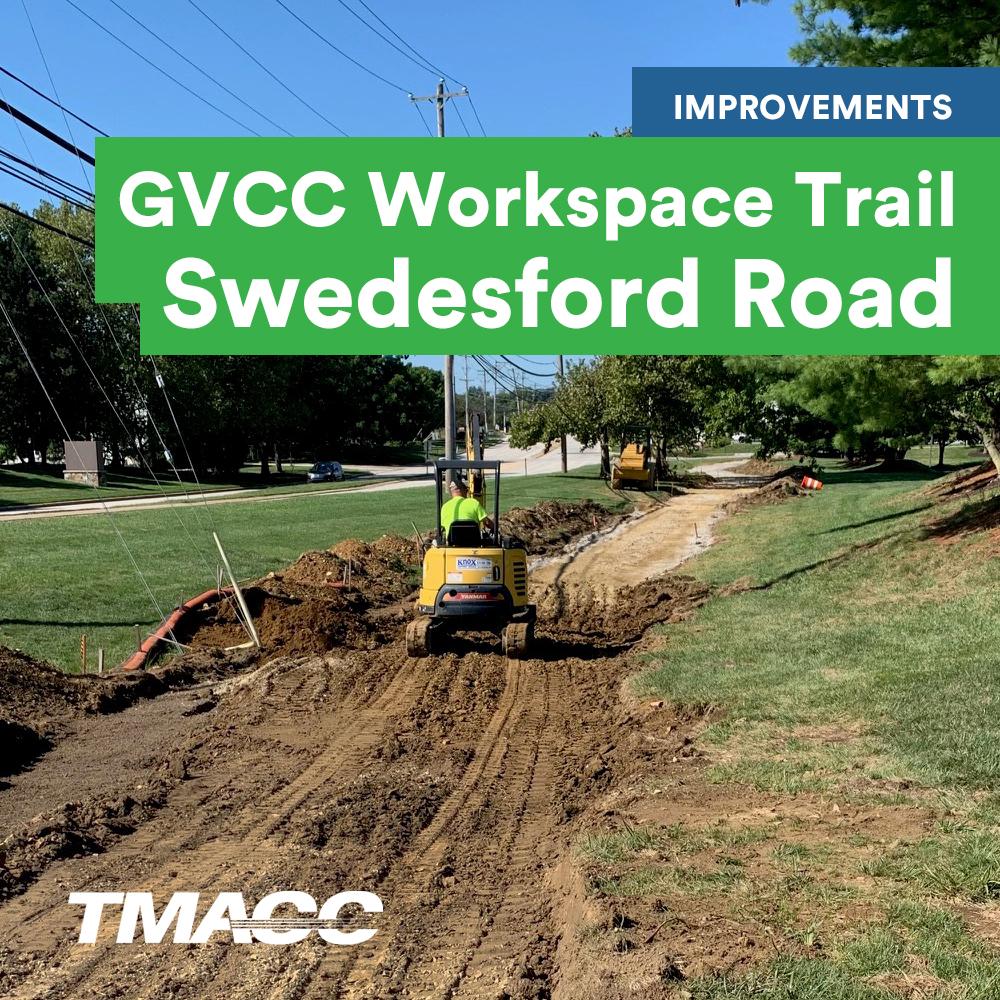 ChesCoCommuter's tweet photo. A small, but highly effective improvement at Malvern’s Great Valley Corporate Center (GVCC) connects employees with The Grove—installed along Swedesford Road, the new pedestrian and bike friendly trail connects office complexes directly to The Grove! #TMACC #ChesterCounty https://t.co/TaofknGKkT