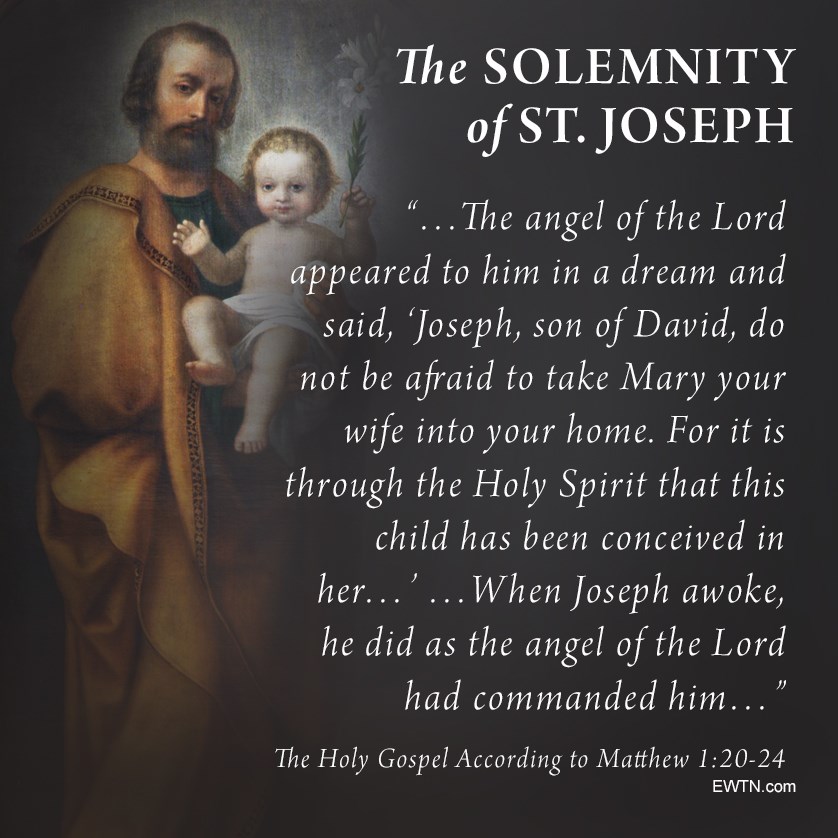 EWTN's tweet photo. TODAY is the Solemnity of St. Joseph! O Joseph, Most Chaste Spouse of the Blessed Virgin Mary, pray for us!

For an eBook of prayers to St. Joseph: https://t.co/I18yBO1eG0

Usually his feast is Mar. 19- since that was the 4th Sunday of Lent, St. Joseph was transferred to the 20th https://t.co/5oxAjhjLd0