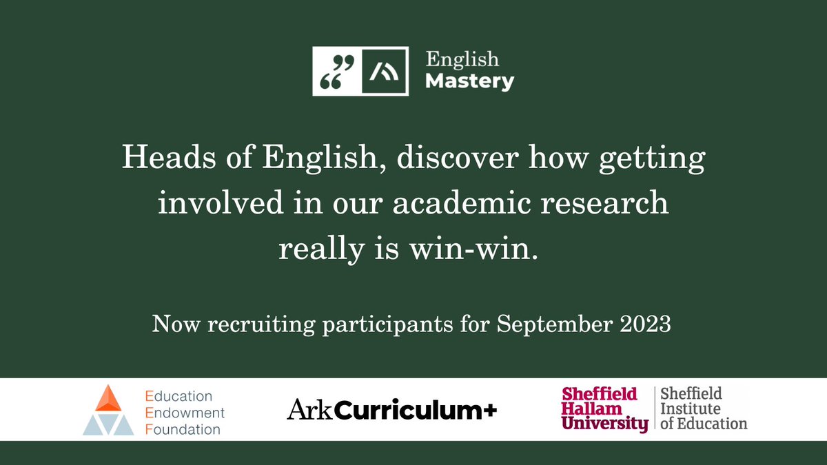 english_mastery's tweet image. Join trial to play a vital role in research. You will either partner with us and adopt our curriculum programme for ONLY £900 (usually £7,570) or RECEIVE £1,250 for teaching #KS3 English as usual. Win-win! bit.ly/3WWorQw

#KS3English #edimpact #headofenglish #EdResearch