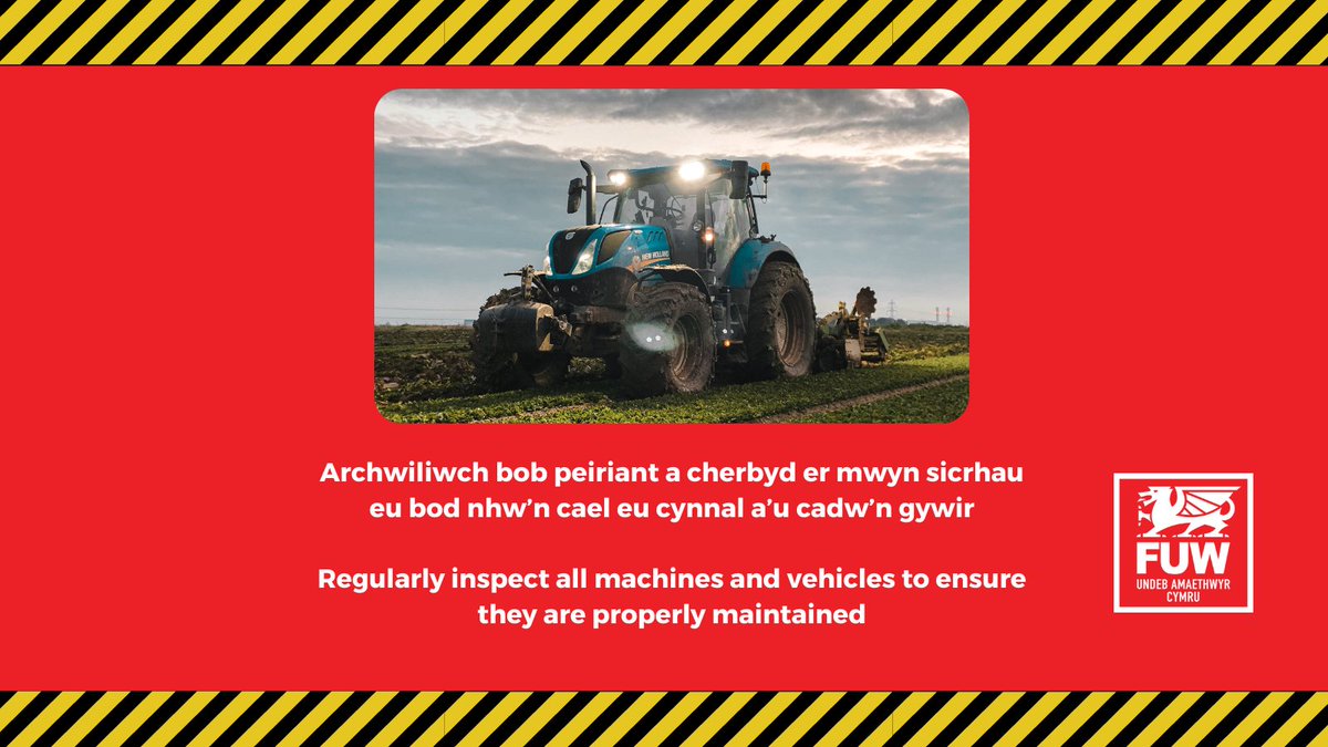 FUW_UAC's tweet image. Cyn gwneud gwaith cynnal a chadw ar beiriant, gofalwch eu bod yn ddiogel i chi i weithio arnynt
ow.ly/oqeU50NkV1E 

Always ensure the vehicle or machine is in #SafeStop mode before undertaking any maintenance tasks or checks 
ow.ly/nfTb50NkV1C 

@farmsafetywales