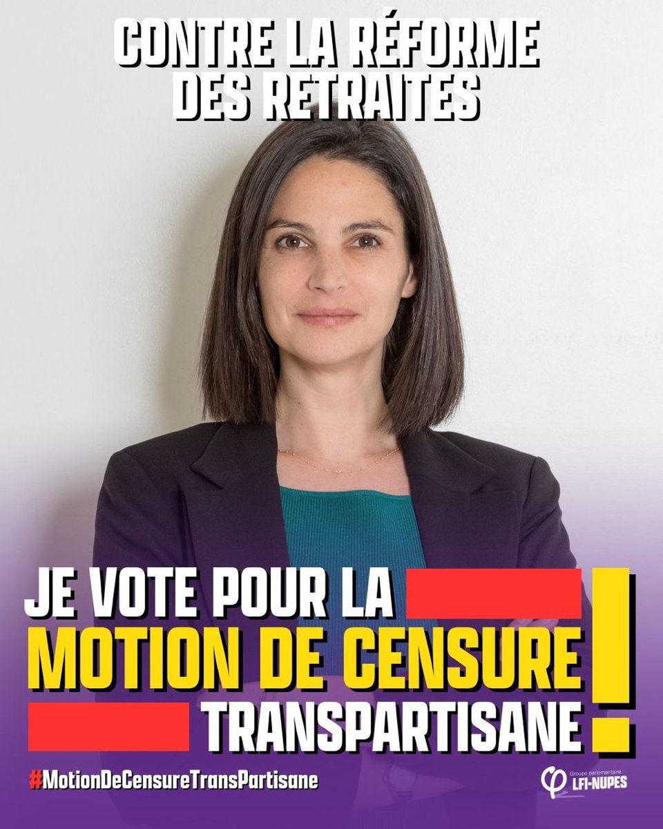 Aujourd’hui je vote la #MotionDeCensureTransPartisane déposée en réponse au 49.3 ! 

Nous serons le porte-voix de 80 % des Français•es et des syndicats qui refusent ce passage en force 👊

La retraite à 64 ans c’est non. 

#ReformeDesRetraites
#Revolution