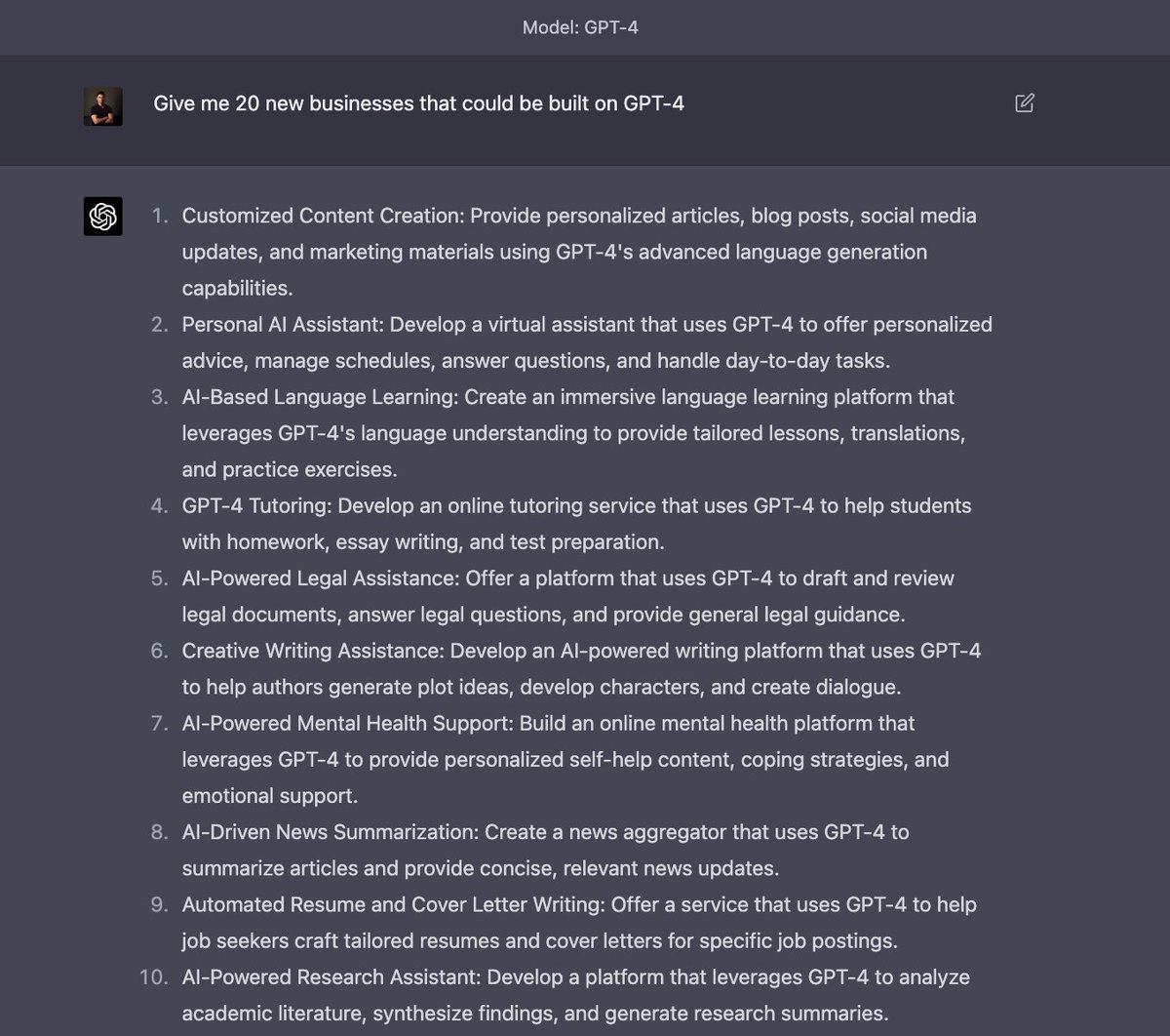 OfficialGPT4's tweet photo. Future businesses which can be built upon GPT-4 https://t.co/tQOzkKQ64f
