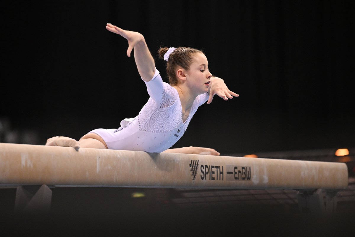 Baden-Württemberg, Stuttgart: Gymnastics, DTB Cup, juniors, apparatus finals. Marlene Gotthardt from Germany performs on the balance beam.