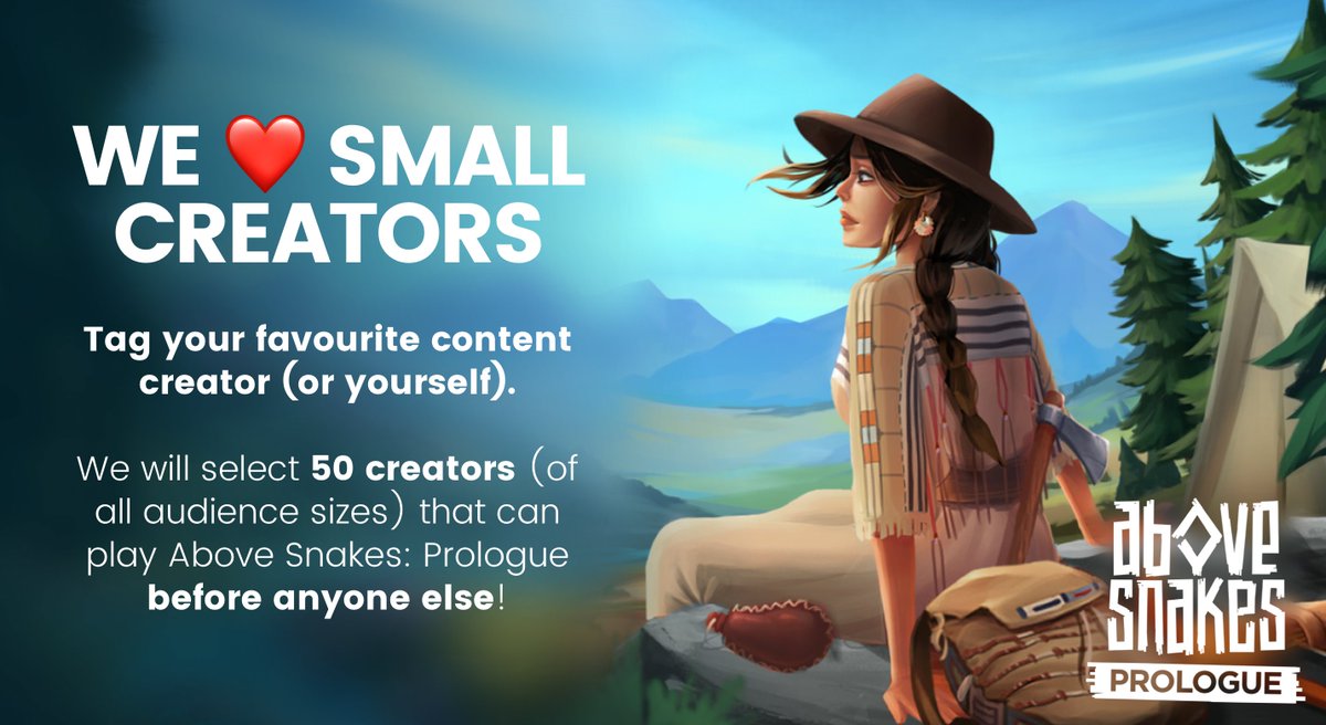SquareGlade's tweet photo. We will give away 50 keys to small creators to play Above Snakes: Prologue before anyone else can!

All audience sizes are welcome! ❤️
Make sure to retweet! 🔄

Tag your favourite creator (or yourself) and we will do the rest 👇 https://t.co/C6xlTNM5aC