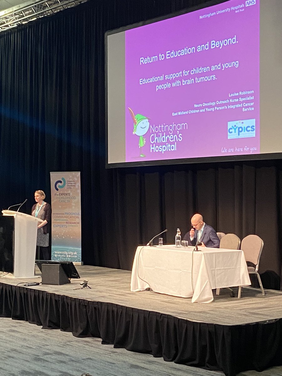 Next our Neuro-Oncology Outreach Nurse Specialist nurse Louise Robinson discussing the lasting impact of brain tumour treatment on the child/young person in the long term, and how we can support their reintroduction into education and beyond 🧠 📖 👧🏻 🗣 #CCLG2023