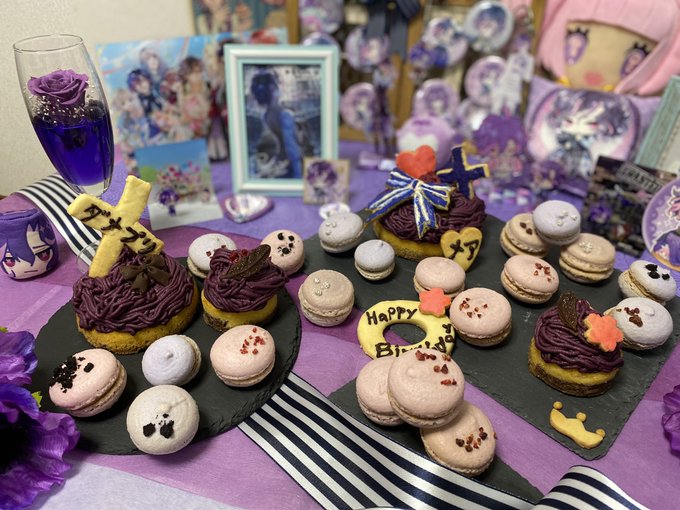 メアお誕生日おめでとうーー！！去年から始めたお菓子作り🍰🥰マカロン、アイシングクッキー、紫芋モンブラン作ってお祝い😍ダメ