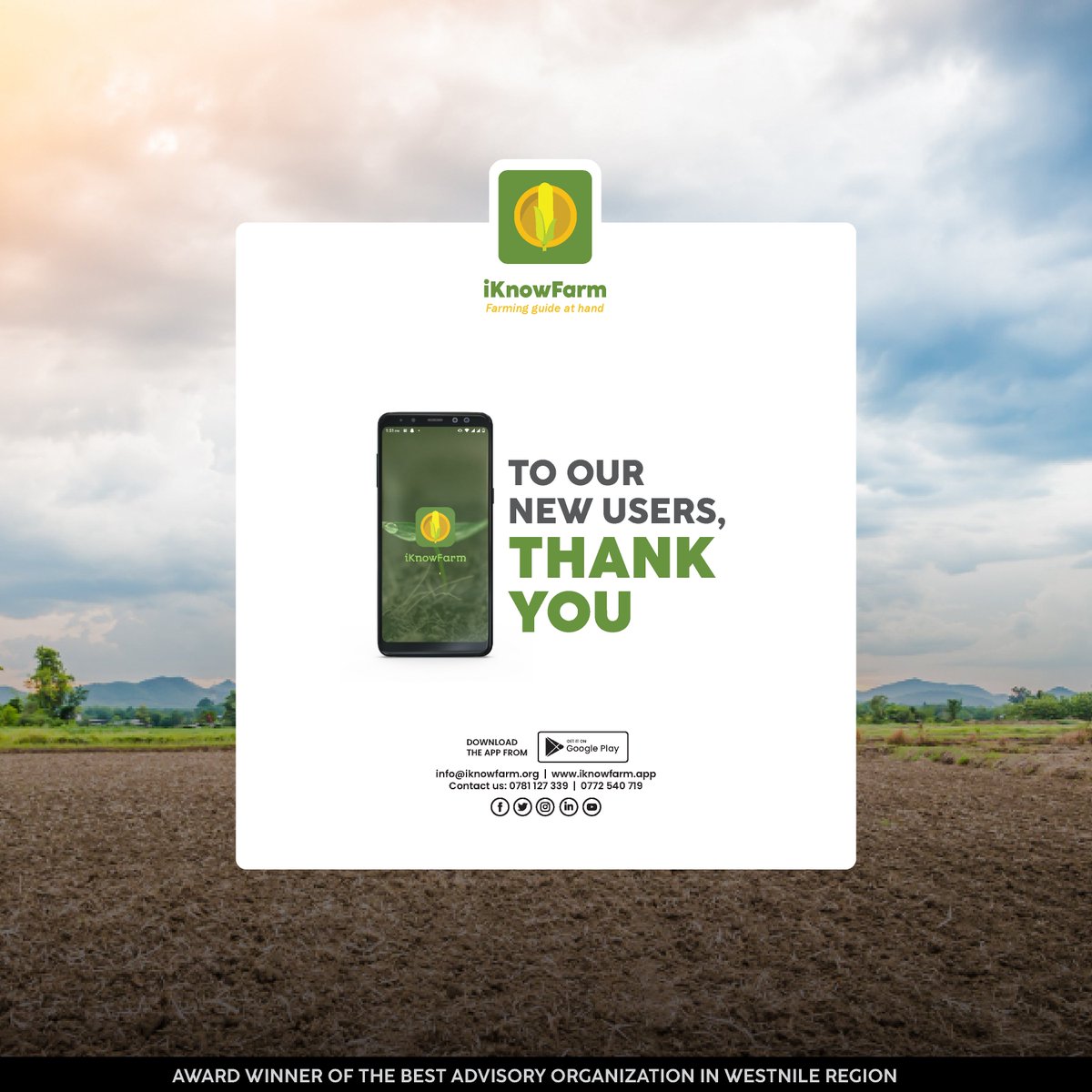 iKnowFarm's tweet photo. We are #grateful and hope you #spread the message with your fellow farmers.

In case you have not downloaded the 𝗶𝗞𝗻𝗼𝘄𝗙𝗮𝗿𝗺 𝗔𝗽𝗽, Click here: https://t.co/lGcoz3qWfR
#farming #userfeedback #iKnowFarm #agriculture #agriculturalextensionapp #testimonial https://t.co/Zv36NypTfa