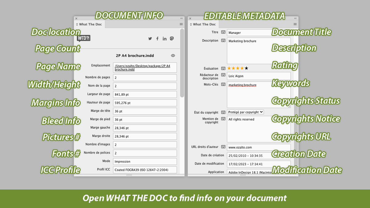 ozalto's tweet photo. #WHAT_THE_DOC extension for @InDesign is now available as a trial on the Exchange. Stop juggling between views, prefs, and dialogs to get the info you need on your document. Use #WTD! 😀
https://t.co/ahI0vV2suC
#productivity #metadata #pages #fonts #links #dimensions… https://t.co/IEOkXfCqt5