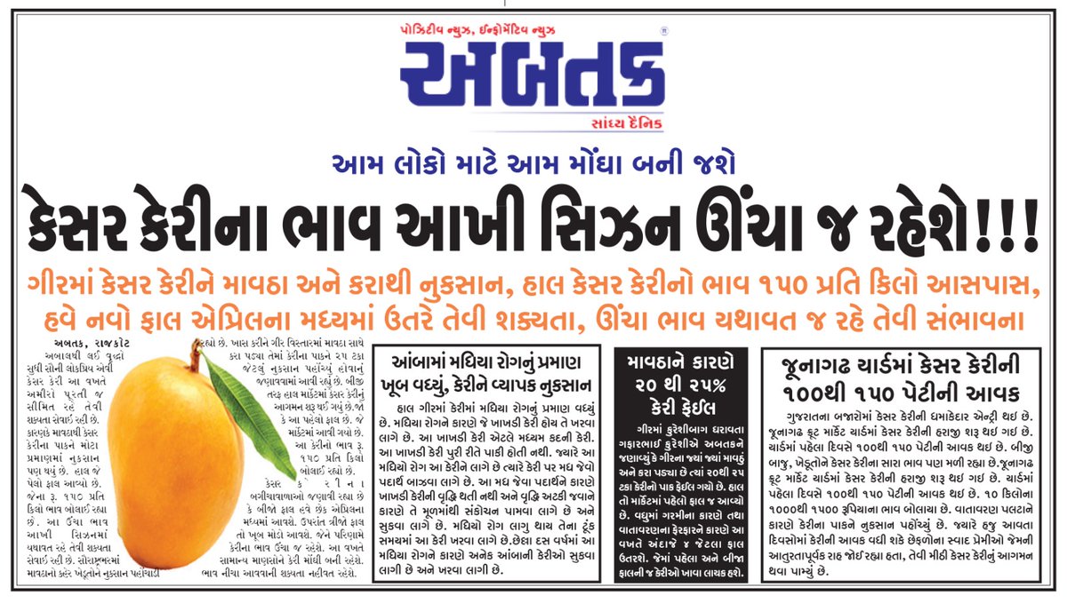 abtakmediahouse's tweet image. #mango #mangoprice #mangopricehike #gujarat #rajkot 
@RaghavjiPatel @GujaratAgricult @CMOGuj @Bhupendrapbjp