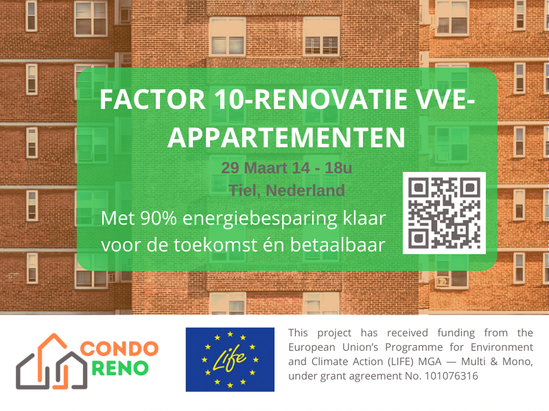 📢 Last days to register for our very first public workshop (in Dutch) on energy renovation of Condominium associations’ apartments!🏠

📅 March 29th 14:00-17:00
📍 Tiel, 🇳🇱 

To attend in person➡️bit.ly/3TimQTX   
More info ➡️bit.ly/3JmAX5Z