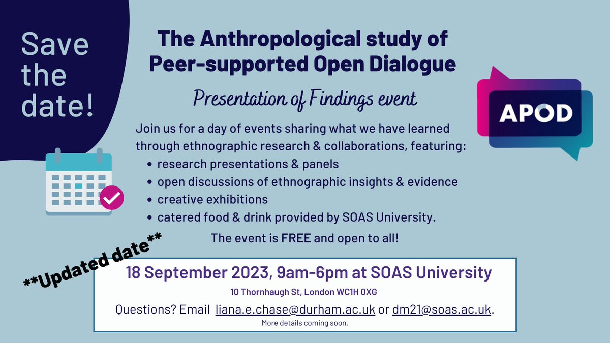 🗓️Mark your calendars for the APOD Presentation of Findings event - a showcase of our ethnographic research and forum for discussions about all things Open Dialogue 🗣️ Event link to follow...