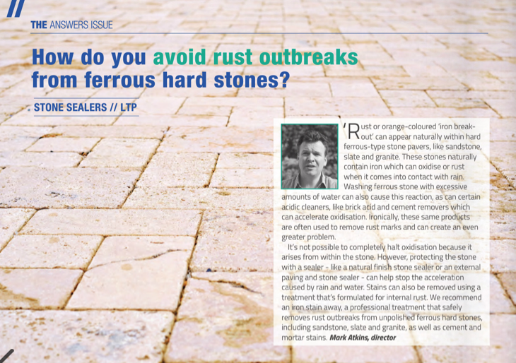 Ecoprotec_uk's tweet photo. For industry magazine - CFJ - March is 'The Answers Issue'. Our own Mark Atkins joins the panel to share his top tips on removing iron break-out from hard ferrous stone using ECOPROTEC Iron Stain Away. https://t.co/ACKWlvMrI2 #rustremover #stoneflooringcleaner @CFJMagazine https://t.co/lJSiIL7G55