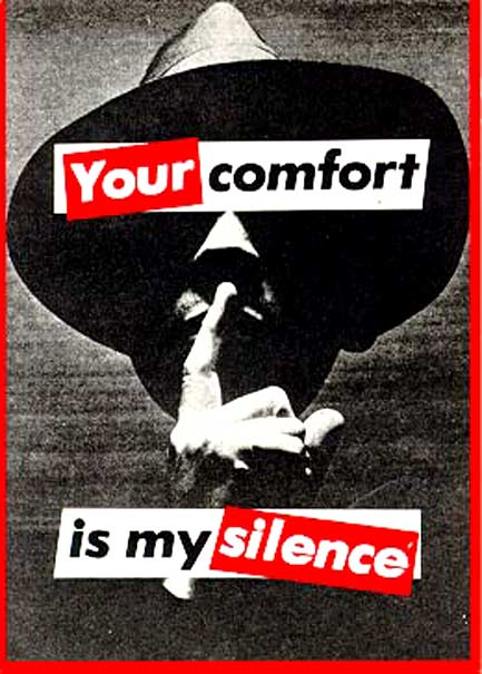 womensart1's tweet photo. Your comfort is my Silence, 1981 by US conceptual artist Barbara Kruger #WomensArt https://t.co/bNP7pn0GKb