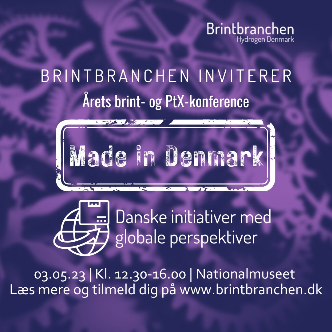 Kom og vær med, når Brintbranchen endnu engang inviterer til den årlige #brint- og #PtX-konference. Denne gang d. 3/5 på Nationalmuseet, hvor vi under titlen "Made in DK" kigger nærmere på både potentialer og udfordringer for #brint og #PtX #dkbiz 
brintbranchen.nemtilmeld.dk/4/