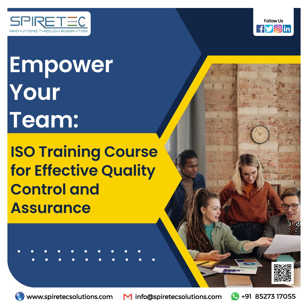Spiretec_Train's tweet image. #SpireTecSolution's comprehensive #ISOtrainingprogram covers the relevant standards for your organization and is delivered by experienced trainers with a proven track record.
Need guidance call on: +91 85273 17055
Lifelong growth is just a click away: spiretecsolutions.com