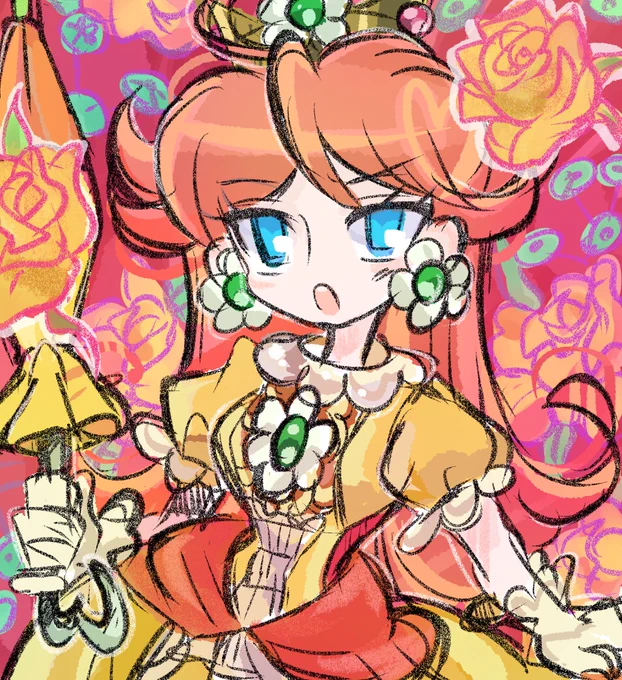 薔薇多め姫#PrincessDaisy #デイジー姫 #らくがき  #イラスト  #superMario 