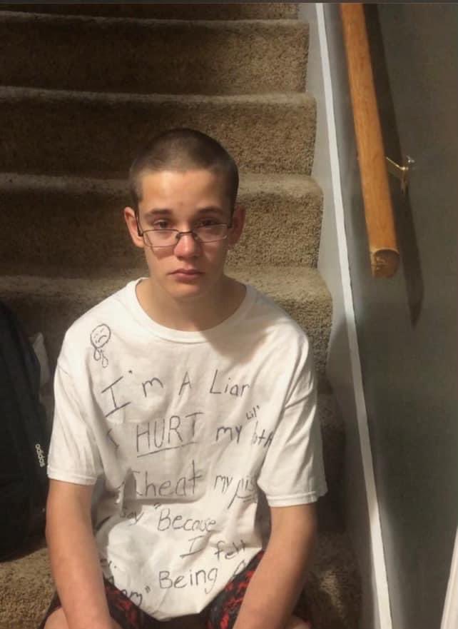 🚨🚨MISSING🚨🚨 Scottie Morris from Eaton Indiana. This photo of him in the shirt is devastating to look at - his face and the writing. #scottiemorris #indiana #missing