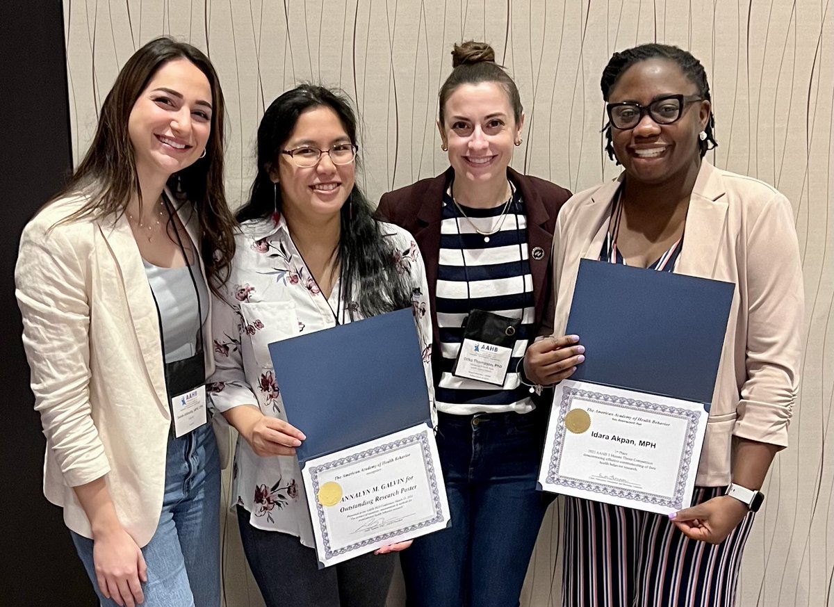 Proud moment ⁦at #AAHB2023! Dr. Anna Galvin winning best poster, Idara Akpan winning the 3MT, and Sarah Alkhatib selected for a lightening talk (top rated abstract). This is the future of public health!

⁦@UNTPublicHealth⁩ ⁦@UNTHSC⁩ ⁦<a href="/AAHB_org/">AAHB</a>⁩
