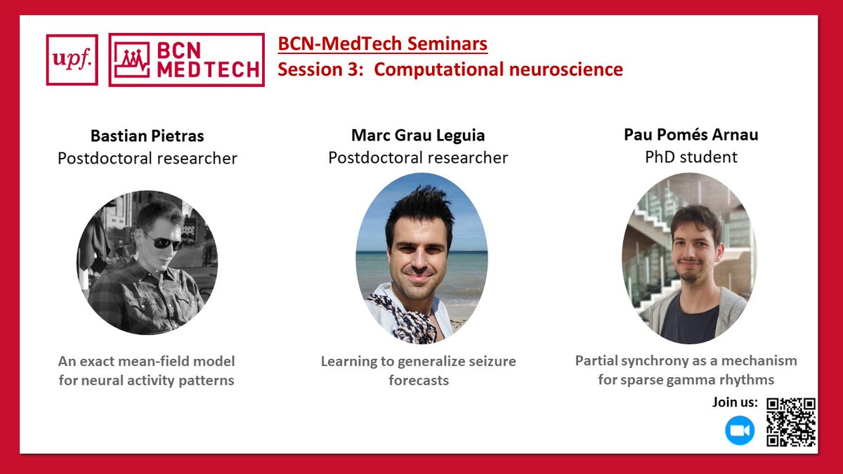 ➡️Join the third session of @BCNMedTech Seminars about '#Computationalneuroscience.
🗓️24th of March at 15:30 CET 
➡️Via Zoom and on-site.