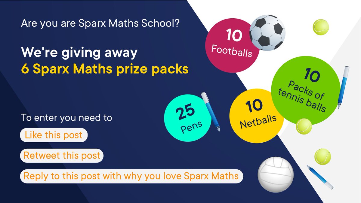 Fancy a set of footballs with our Sparx logo on, to give to your students doing well on Sparx?  We're also giving away Sparx netballs, tennis balls, &amp; pens that make great rewards. Enter our prize draw by retweeting and replying to this tweet.
bitly.ws/BQbU