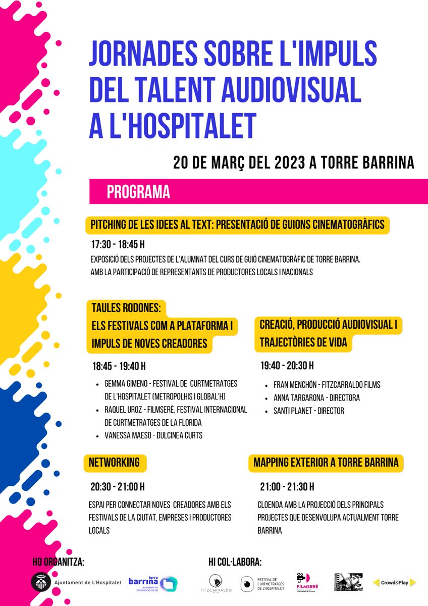 FueraCampoFilms's tweet photo. Avui a partir de les 17.30h t'esperem a les 🎥 Jornades sobre l'Impuls del talent audiovisual a L'Hospitalet. 

Un esdeveniment per reflexionar, compartir i donar-te a conèixer als festivals i productors locals. 

👉🏻Més informació i inscripcions a: https://t.co/oSL7ljP6xm https://t.co/vsrhiGpmJ9