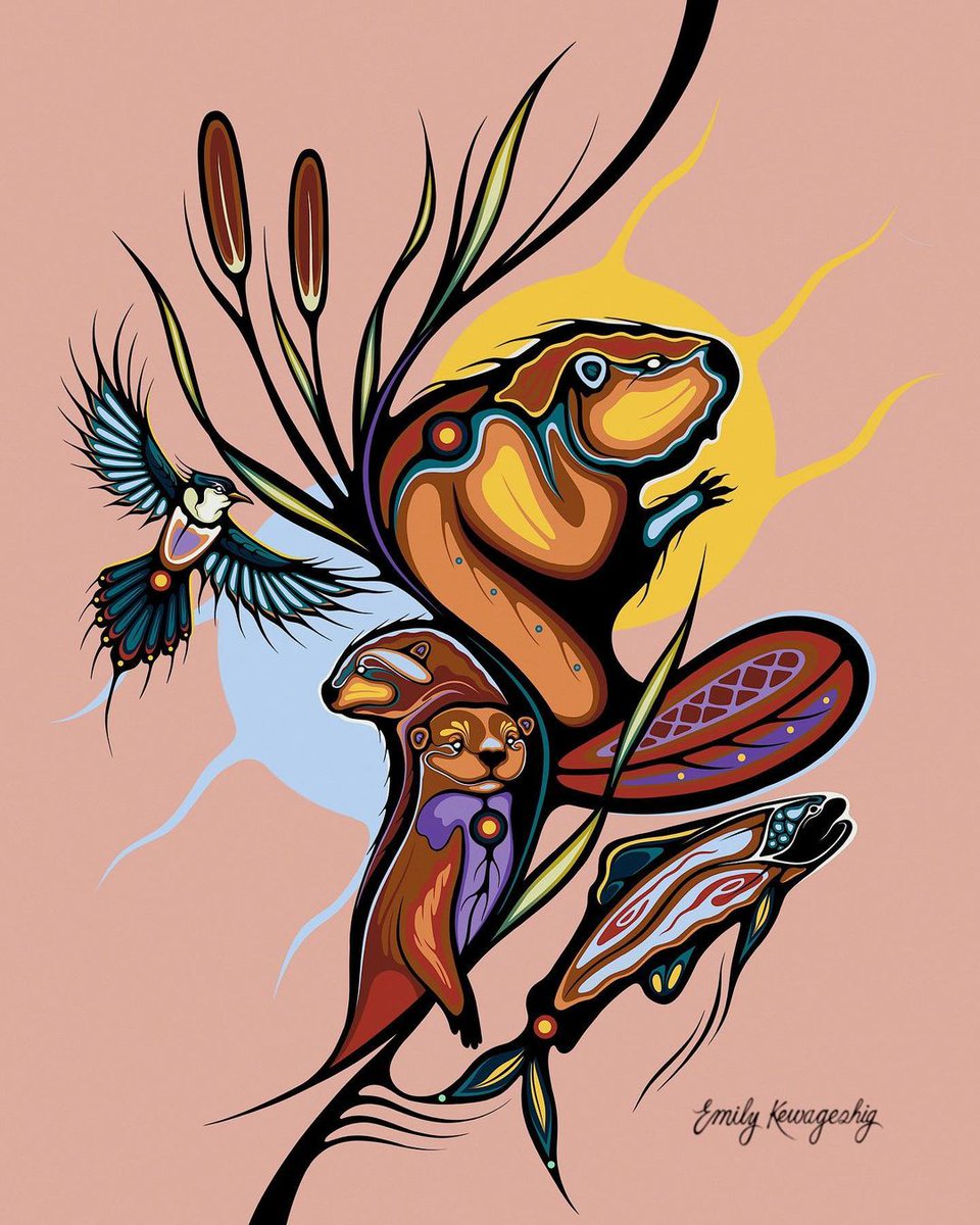 IllumiNative's tweet image. As we prepare to celebrate the #SpringEquinox, let’s take time to care for ourselves, for our relatives, for our communities and for the land. Art by Emily Kewageshig (Anishinaabe) #NativeArtist #NativeCreative