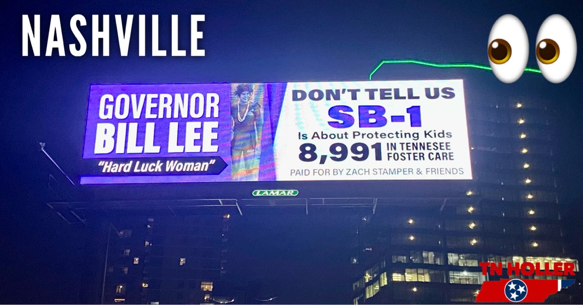 The Tennessee Holler (@thetnholler) on Twitter photo 🚨UPDATE: This crowdfunded billboard with hypocrite <a href="/GovBillLee/">Gov. Bill Lee</a> in drag calling attention to the #TNDCSCrisis went live in downtown NASHVILLE last night. 👀 #PowderPuffGuv 🚨UPDATE: This crowdfunded billboard with hypocrite <a href="/GovBillLee/">Gov. Bill Lee</a> in drag calling attention to the #TNDCSCrisis went live in downtown NASHVILLE last night. 👀 #PowderPuffGuv