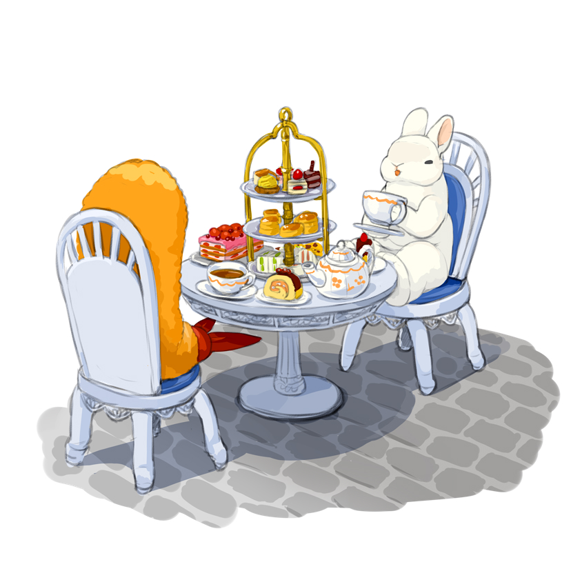 teacup food cup chair no humans sitting rabbit  illustration images