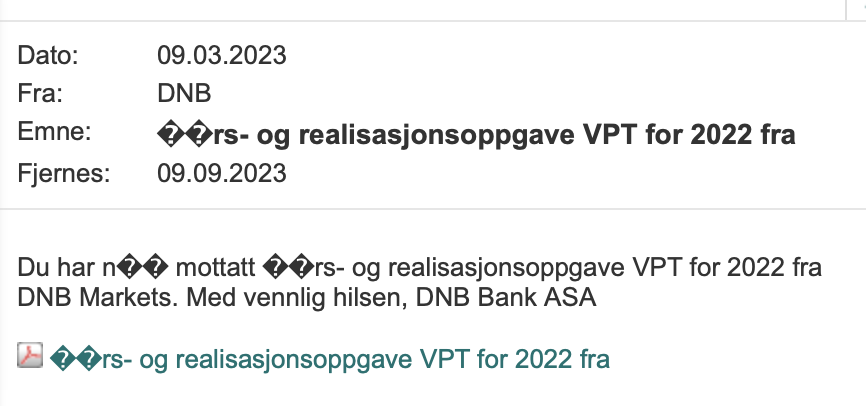 Det er år 2023 og DNB har problemer med å vise norske tegn i nettbanken. <a href="/dnb_hjelp/">DNB Kundeservice</a>
