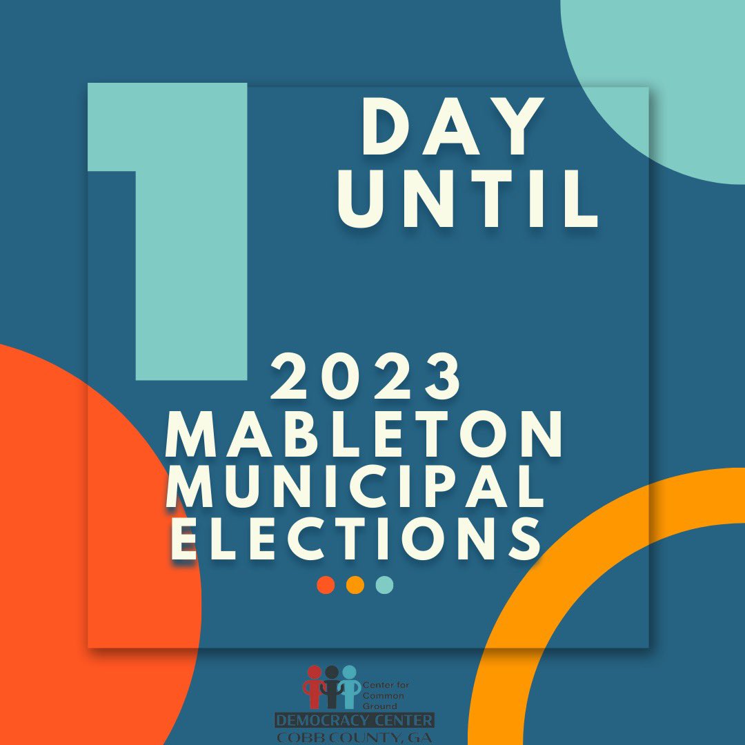 cobbdemocracy's tweet image. Only one day left until the #Mableton Municipal Special Elections on March 21st! Don't forget to exercise your right to vote and make your voice heard. Let's show the power of our democracy! #cobbcounty #mabletonga #votingmatters #votingrights #specialelection #getouttovote