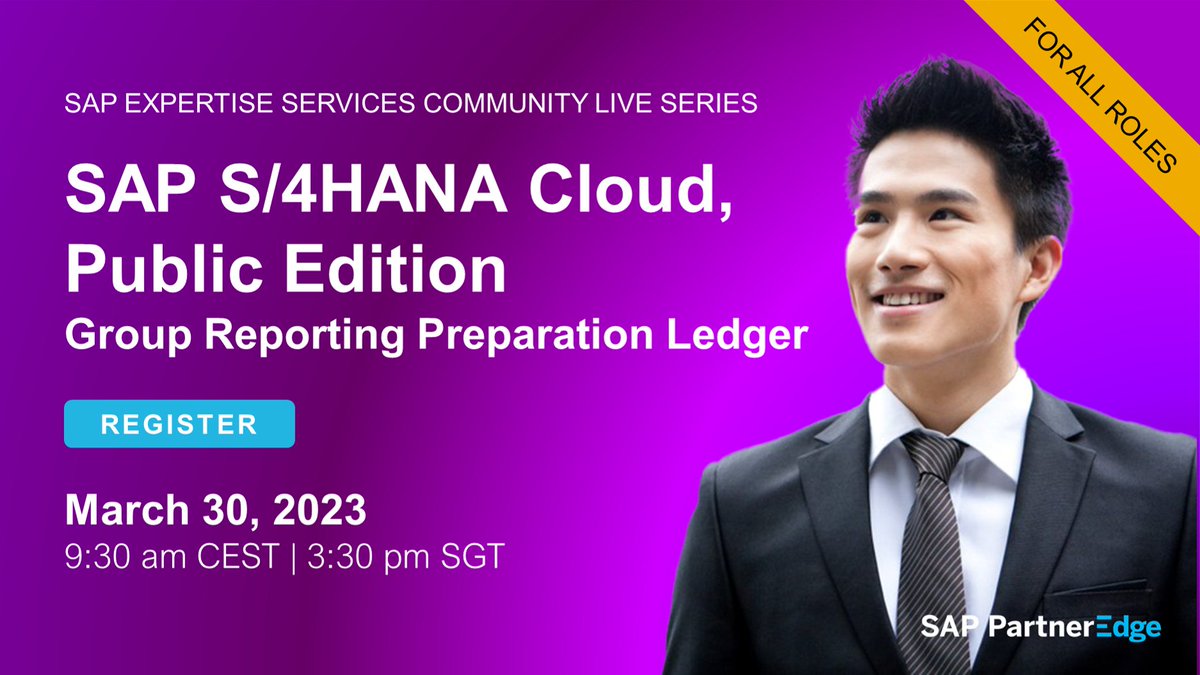 The Community Live Series Continues! Join us on March 30 for an SAP S/4HANA Cloud, Public Edition – Group Reporting Preparation Ledger session. #SAPPartners are invited to bring their questions - active participation is encouraged. Register now: imsap.co/601437KHe