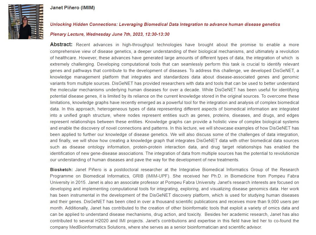 bcnvph's tweet image. 📢 Please, RT and join us! 
👉Plenary Lecture: Unlocking Hidden Connections: Leveraging #BiomedicalData Integration to advance #human #disease #genetics by @Janis3_14159 (@IMIM_research)!
👉 Register here: lnkd.in/eRWaX7Sw
👉#7thVPHSummerSchool