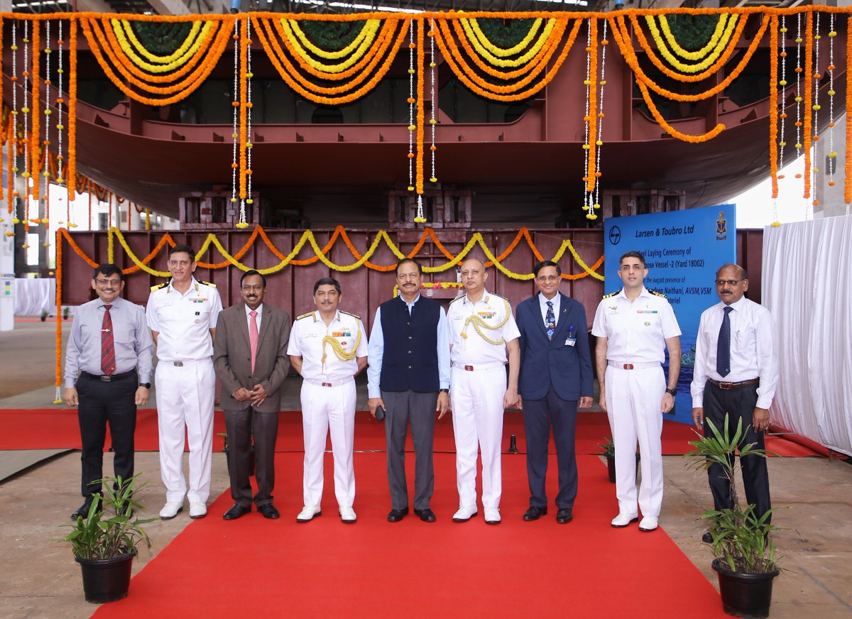 The Keel laying ceremony of the two ships of Multi-Purpose Vessel (MPV) Project  (Yard18001 – Samarthak &amp; Yard 18002 – Utkarsh) was held at L&amp;T Shipyard, Kattupalli, on 20 Mar 23.

Read here: pib.gov.in/PressReleasePa…