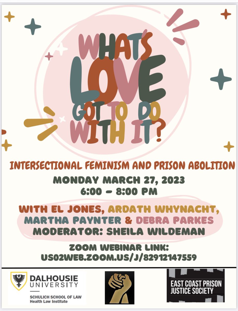 Next week on Monday! Amazing panel with amazing speakers - all welcome! Time is ADT. @SchulichLaw @dalprisonlaw @Schulich_CrimJ @ElJonesPoet @DebraParkes @ArdathJean @MarthPaynter