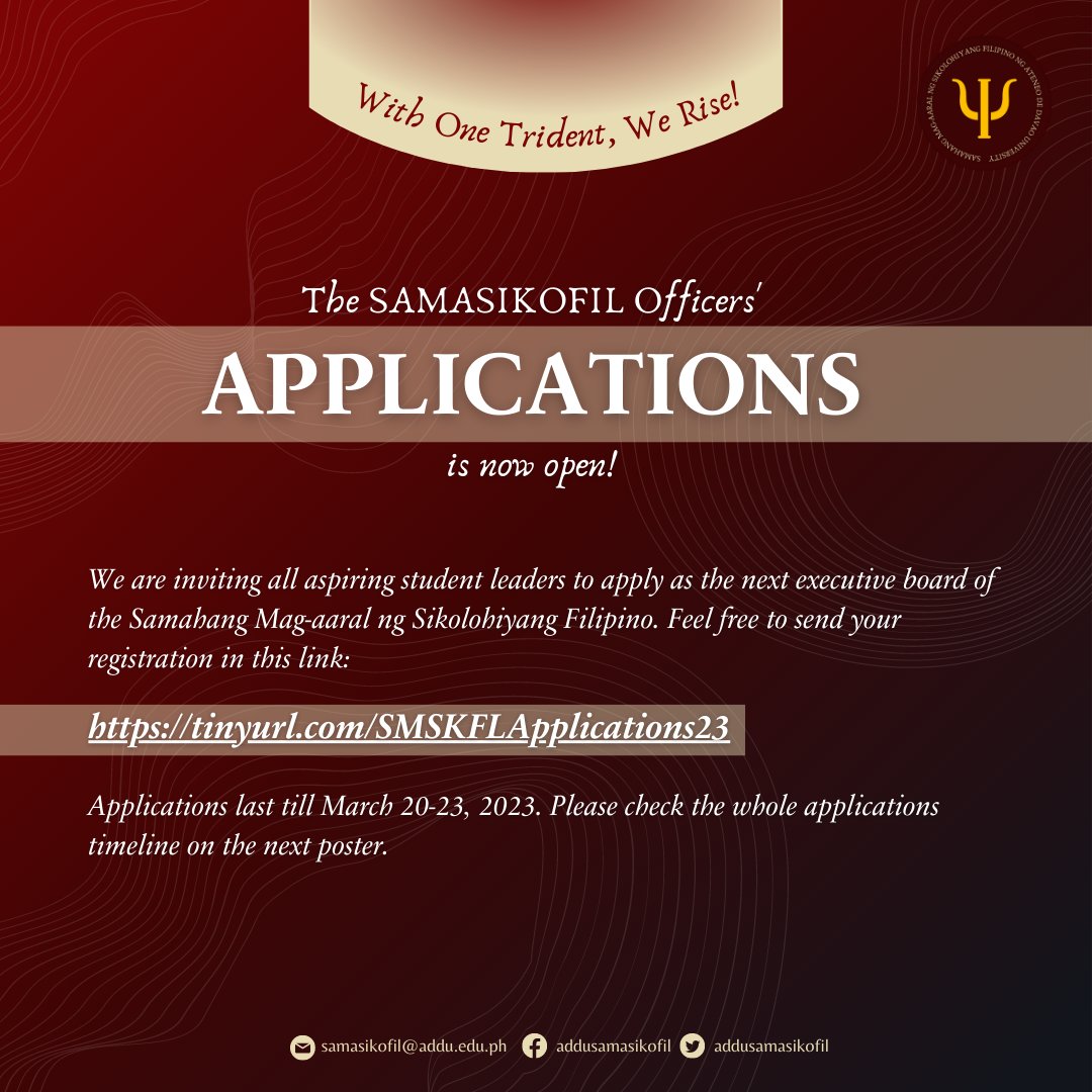 addusamasiko's tweet photo. It's that time of the year again, Psychies! 📣

As we end this year's term, SAMASIKOFIL is now seeking for aspiring leaders who wish to raise the tridents for the next academic year.

Send in your applications through this link: https://t.co/Vv9SLHAa4U ✨ https://t.co/qIYzAeaVLr