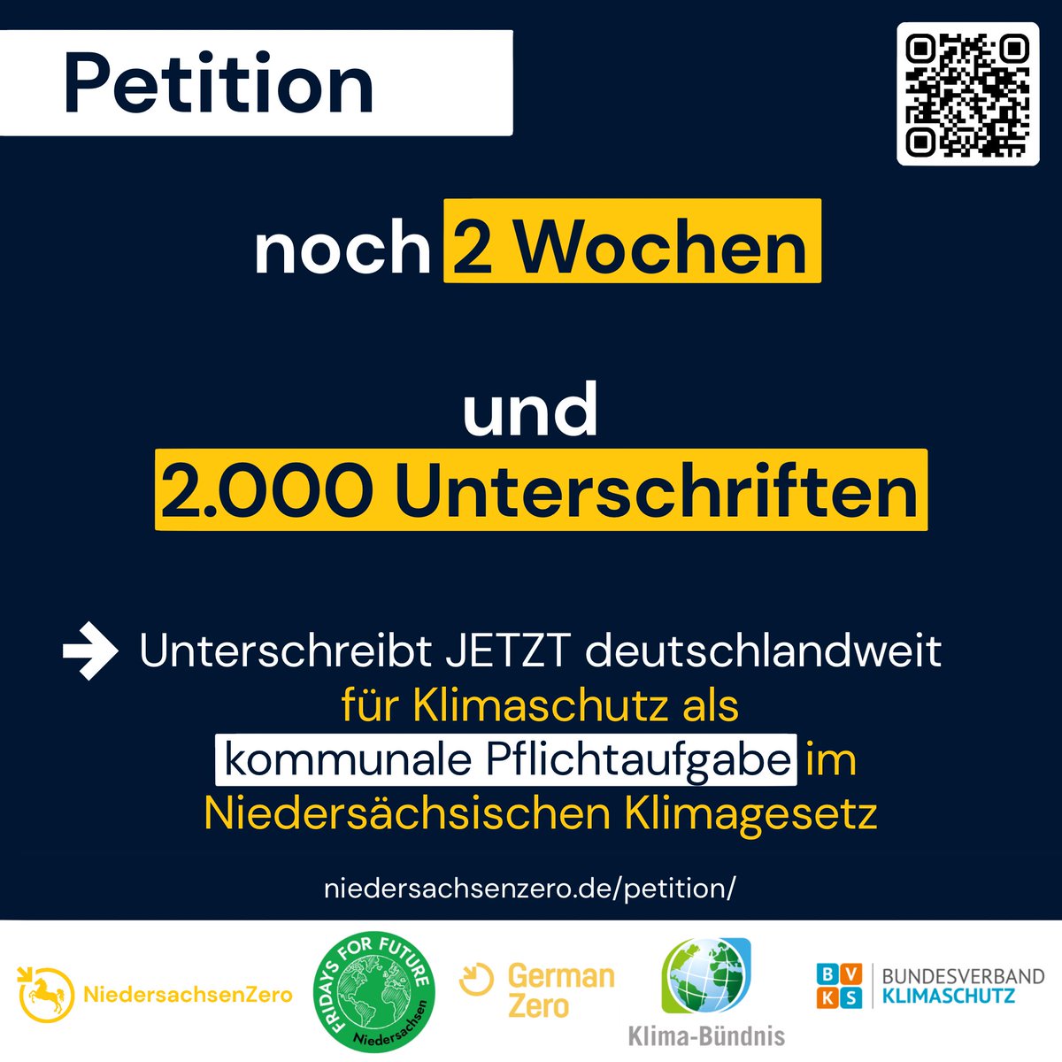 Teilt die Petition mit Freund*innen, Familie und Bekannten - gemeinsam erreichen wir das Ziel von 5.000 Mitzeichnungen bis zum 03. April 
💛

🔗 navo.niedersachsen.de/navo2/portal/n…

#landtagniedersachsen #nisazero #kommunalepflichtaufgabe #niedersachsenklimaneutral #gutesklima #Klimaschutz