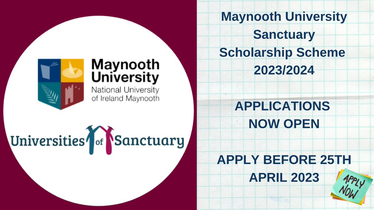 📢Applications are now open for #MaynoothUni Sanctuary Scholarships 23/24. 
Learn more here 👉 ow.ly/wx8350NmqgH

💻❕We are hosting an Info Session for the scheme on Thursday 23rd March at 6pm via MS Teams. 
Register here 👉 ow.ly/3xVA50NmqgI

<a href="/EqualityMU/">MU Equality and Diversity</a>