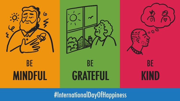 Gallevien's tweet photo. International Day of #Happiness, 20 March, recognizes happiness and well-being as universal goals in the lives of #human beings and the importance of their recognition in public #policy objectives. The theme is: ‘Be Mindful. Be Grateful. Be Kind’.  https://t.co/fI9MjQQAWv https://t.co/RPkyeloICM