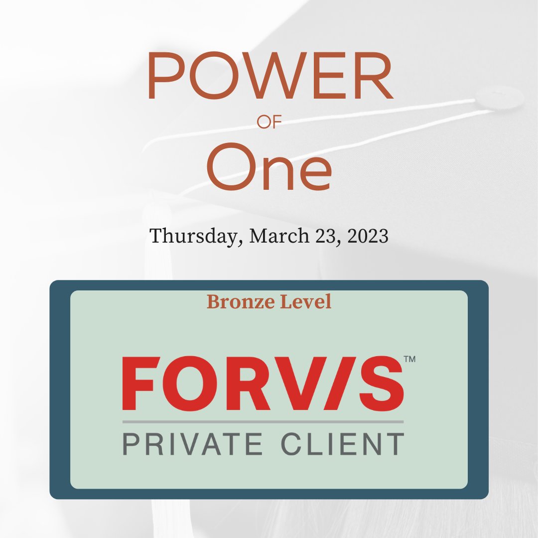 We're so excited for the Power of One event on Thursday.  Thank you to Forvis for sponsoring this event and Project One scholars.