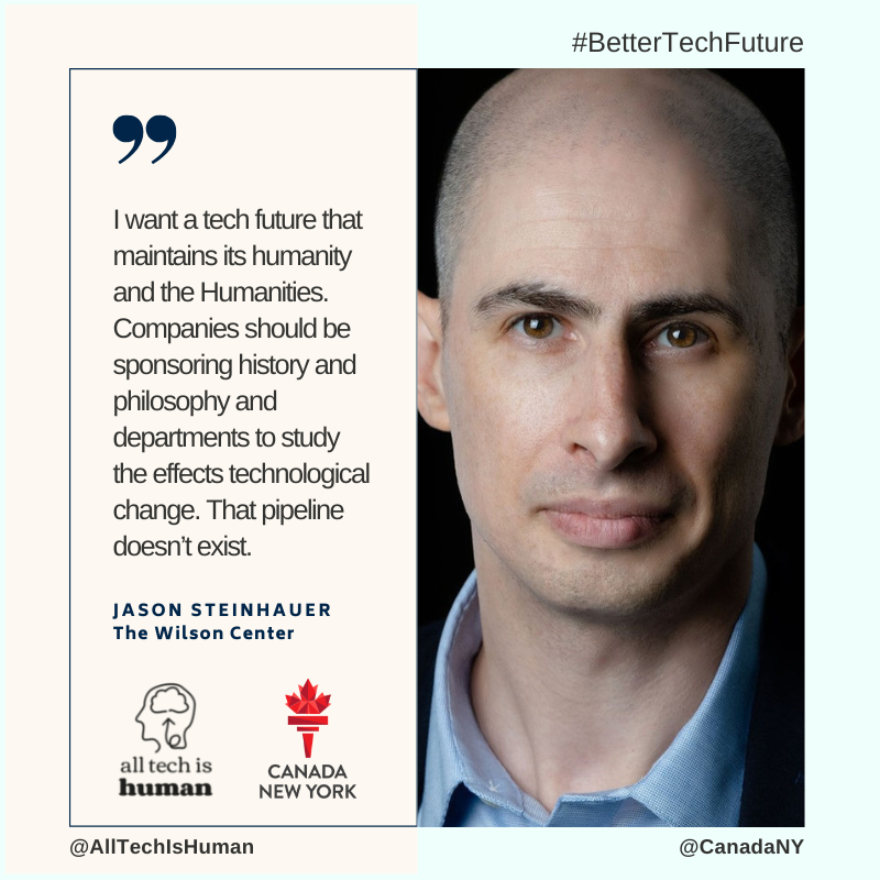 CanadaNY's tweet photo. Best-selling author, public historian, & creator of History Club @JasonSteinhauer is passionate about an educated, media-literate citizenry. He believes in a "tech future that maintains its humanity."
#BetterTechFuture @AllTechIsHuman https://t.co/MRHlDWofiV
