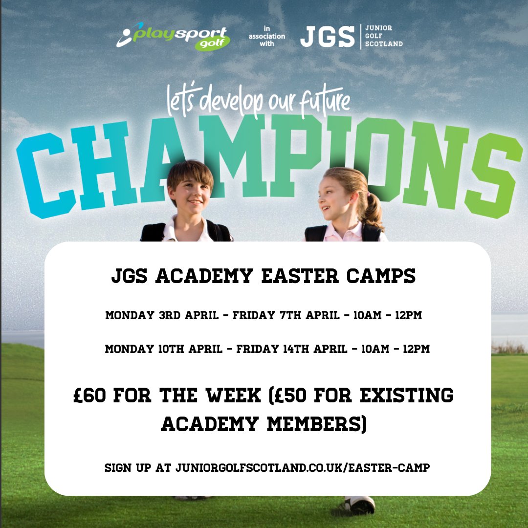 juniorgolfscot's tweet photo. Sign up for the JGS Academy Easter Camps at Playsport Golf now! There are a limited number of spaces available in each camp so do not delay in getting signed up! https://t.co/YxK65QFiku