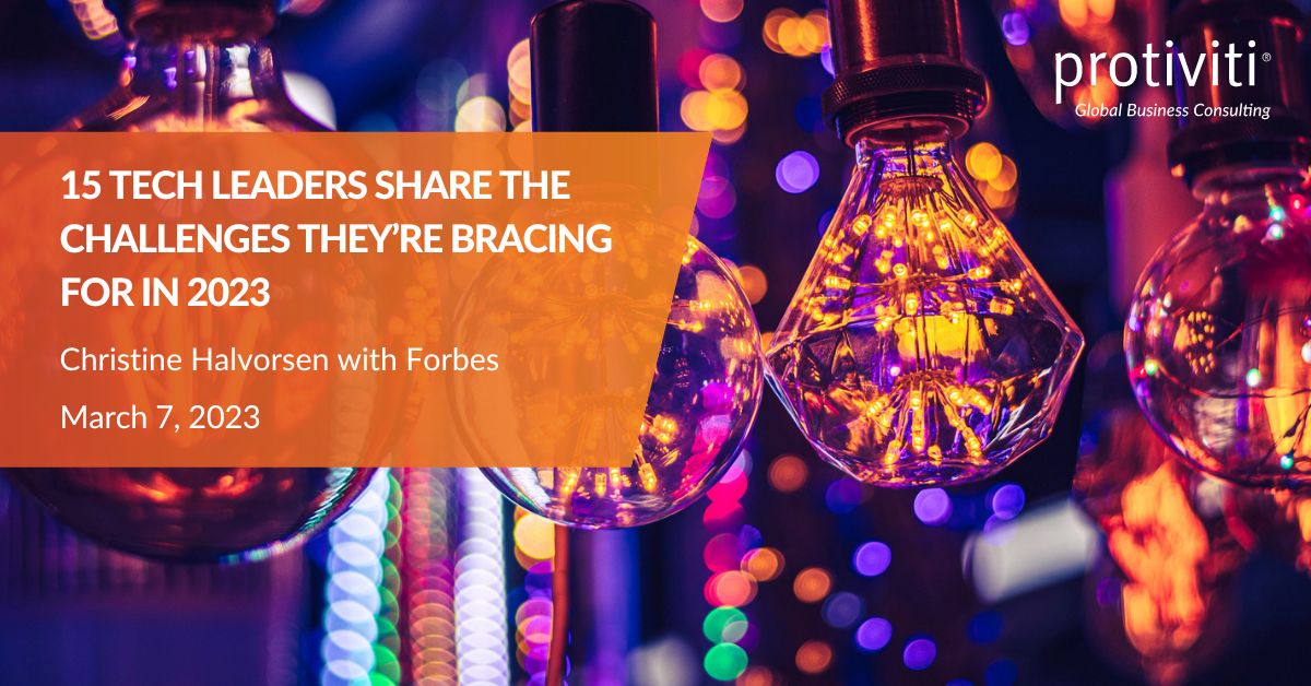 Protiviti's tweet image. How can organizations manage cyber #SupplyChain risk in 2023? Protiviti R&amp;amp;C leader and @Forbes Technology Council member Christine Halvorsen advises organizations to break down silos between functions to mitigate risk. ow.ly/24Op50NjB2Z #Cybersecurity #ProtivitiTech