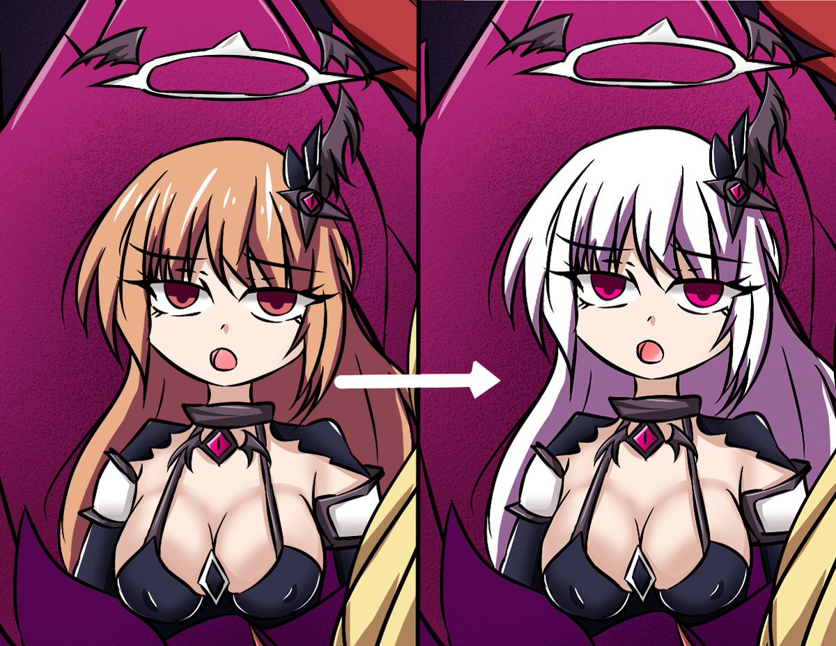 今のリクエスト絵の背景の一部として描いたけどハイライト無いと先に堕ちてる感がする
ついでに髪も白くしてみるかーで白くしてみたら堕ちた感がいいなぁ 